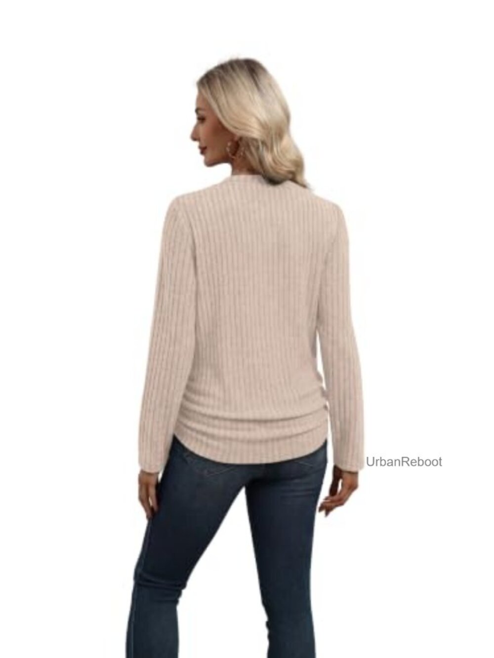 Side Ruched Long Sleeve Ribbed Knit Tunic Top - Picture 6 of 6